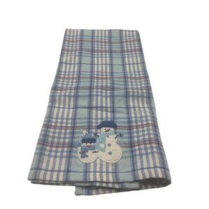 Holiday Decor Plaid Snowman Kitchen Towel 100% Cotton Blue & White Pre-Owned